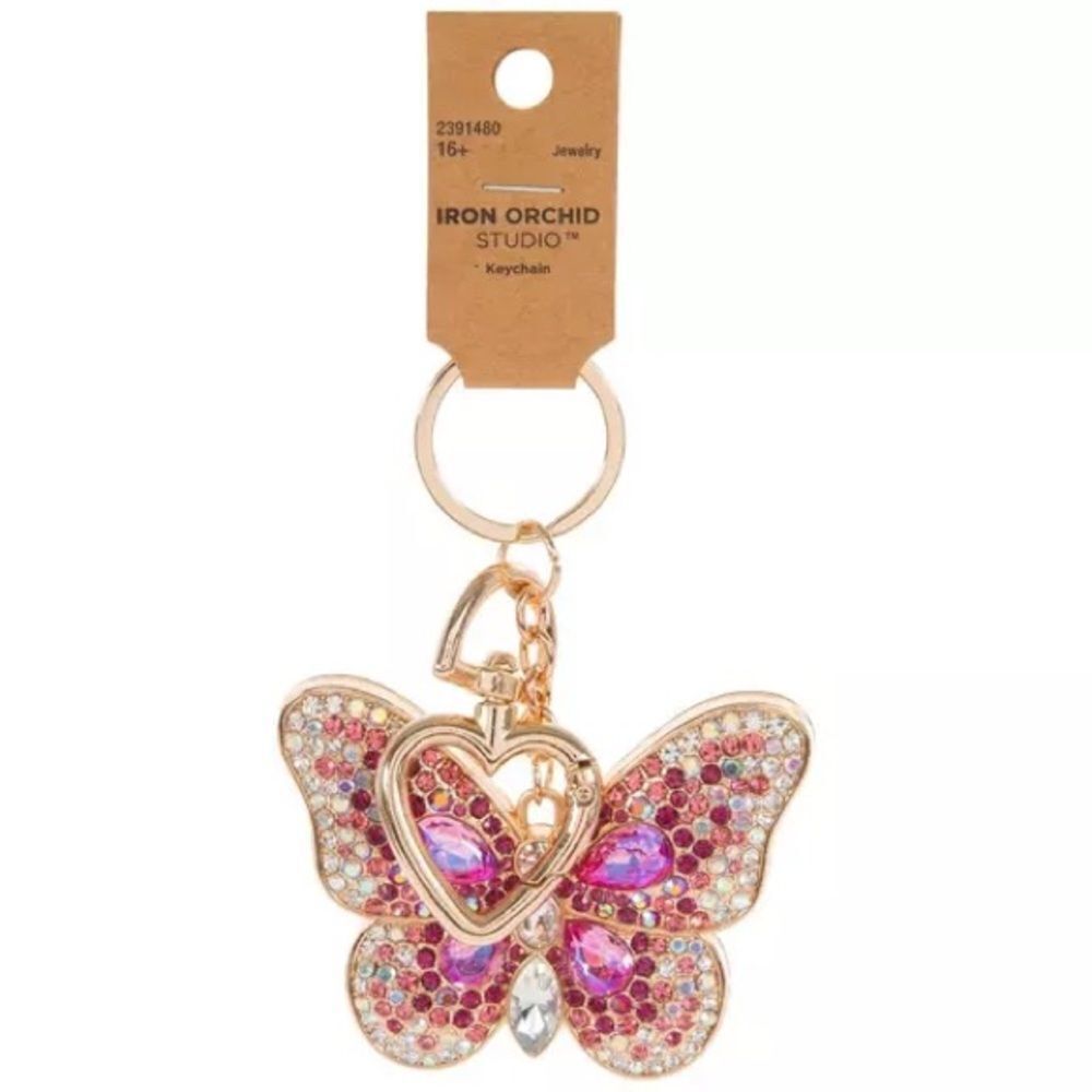 New Pink Gem Butterfly Keychain